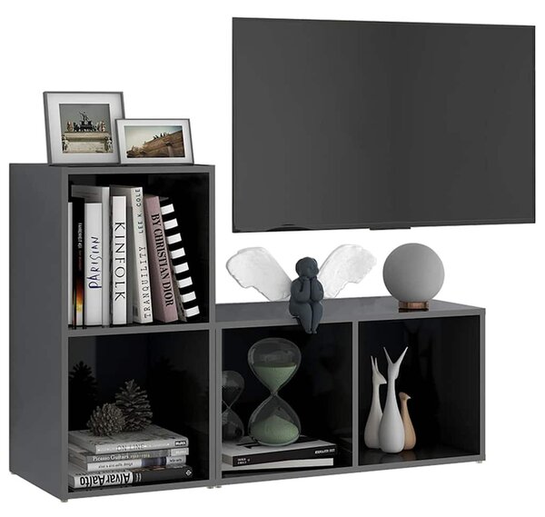 2 db magasfényű szürke szerelt fa TV-szekrény 72 x 35 x 36,5 cm