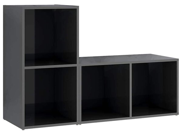 2 db magasfényű szürke szerelt fa TV-szekrény 72 x 35 x 36,5 cm