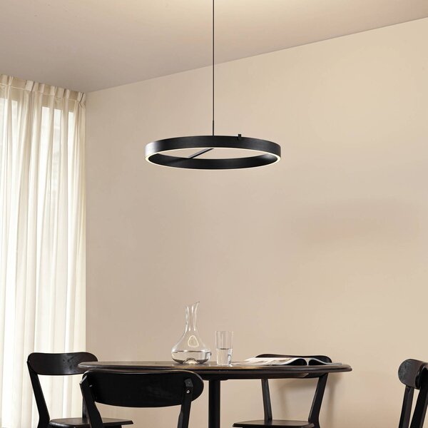 Lucande LED lógó lámpa Rovan, Ø 60 cm, fekete, CCT, dimmelhető, dimmelhető, Fekete, Nappali / Étkező, fém, Modern