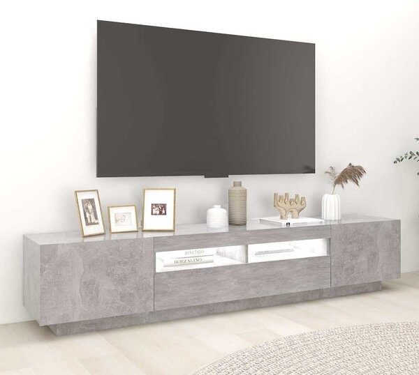 Betonszürke TV-szekrény LED-lámpákkal 200 x 35 x 40 cm