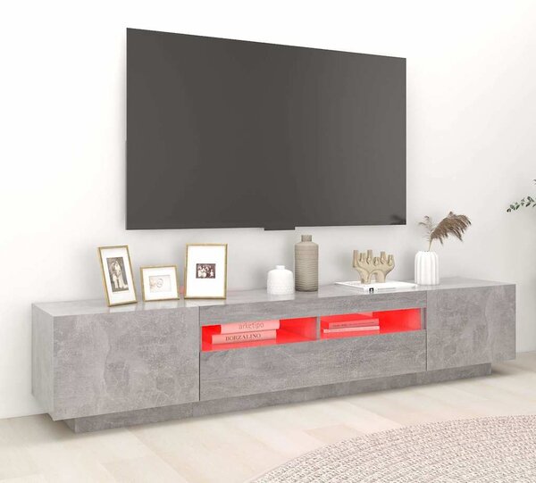 Betonszürke TV-szekrény LED-lámpákkal 200 x 35 x 40 cm