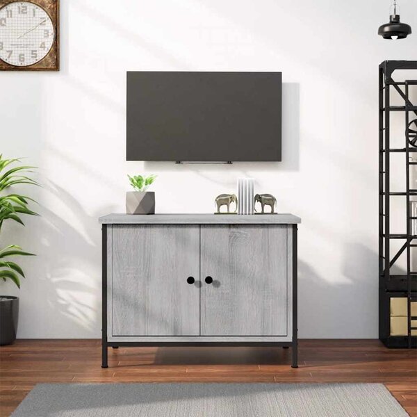 Szürke sonoma színű szerelt fa TV-szekrény ajtókkal 60x35x45 cm
