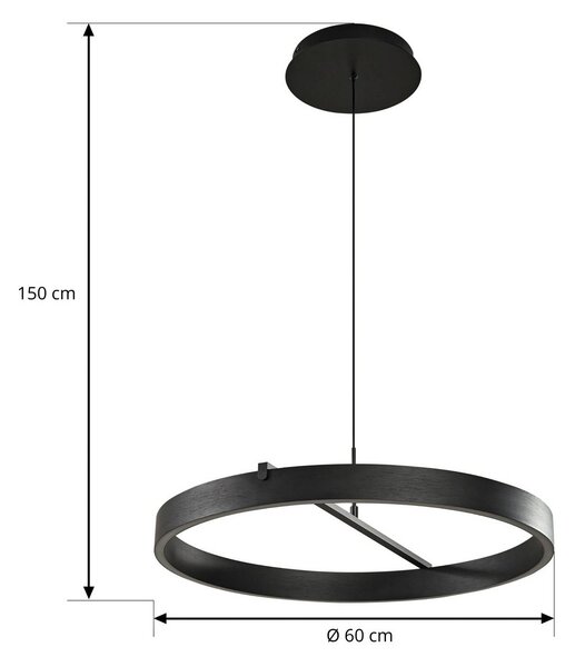 Lucande LED lógó lámpa Rovan, Ø 60 cm, fekete, CCT, dimmelhető, dimmelhető, Fekete, Nappali / Étkező, fém, Modern