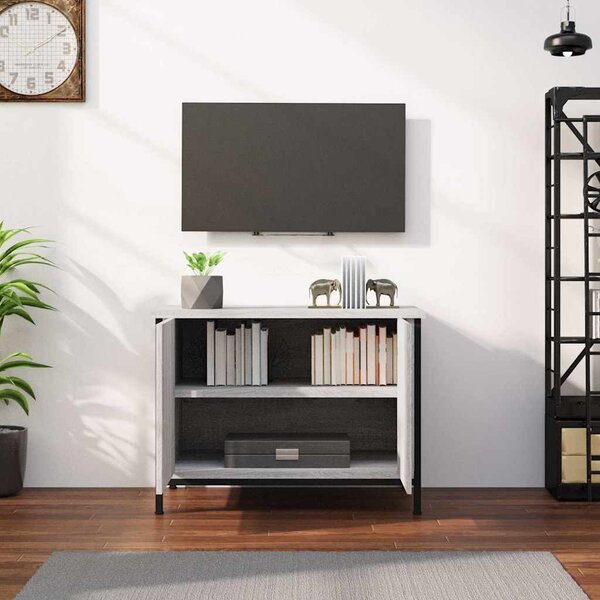 Szürke sonoma színű szerelt fa TV-szekrény ajtókkal 60x35x45 cm