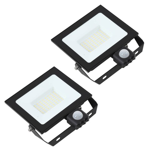PRIOS Prios LED kültéri spotlámpa Maikel, 50 W, fém, érzékelő, 2 db-os készlet, Fekete, Alumínium, Modern