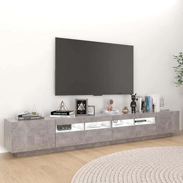 Betonszürke TV-szekrény LED-lámpákkal 260 x 35 x 40 cm