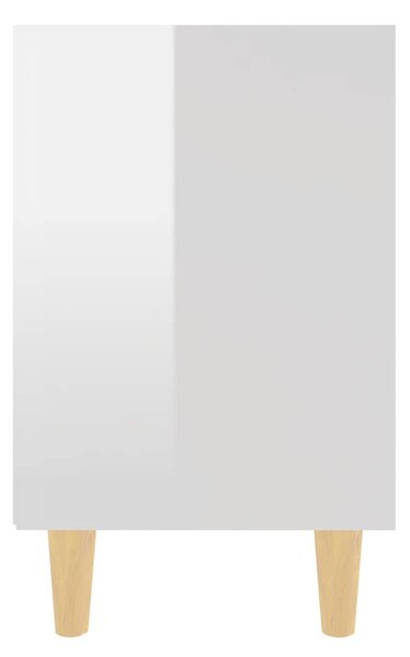 2 db magasfényű fehér éjjeliszekrény fa lábakkal 40x30x50 cm