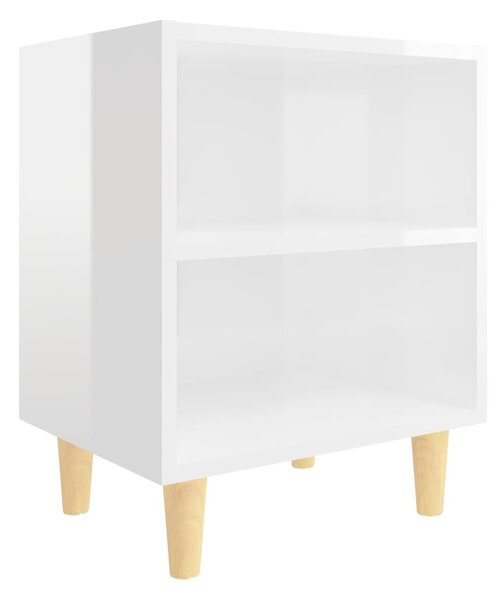 2 db magasfényű fehér éjjeliszekrény fa lábakkal 40x30x50 cm