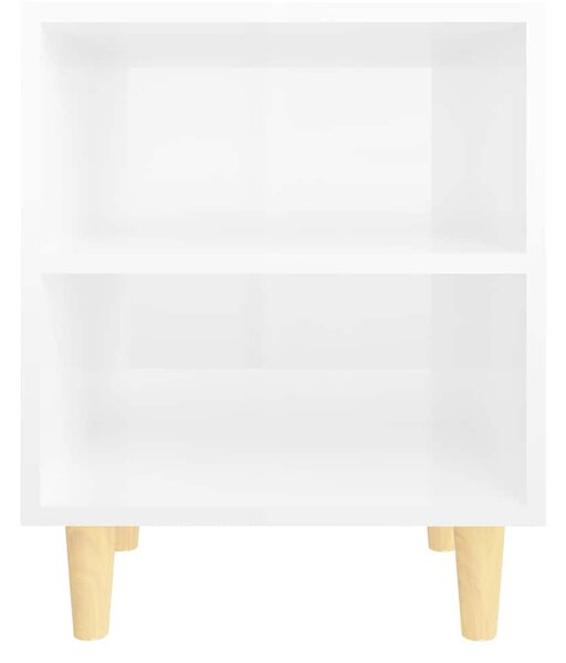 2 db magasfényű fehér éjjeliszekrény fa lábakkal 40x30x50 cm