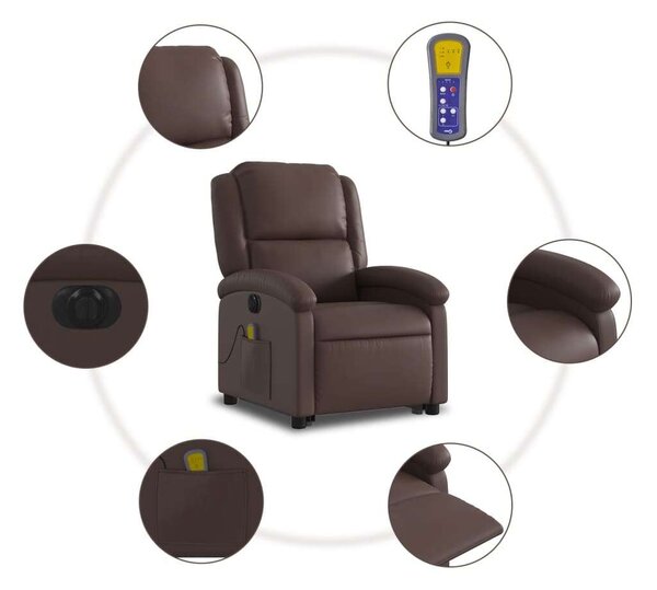 VidaXL elektromos barna műbőr felállást segítő dönthető masszázsfotel