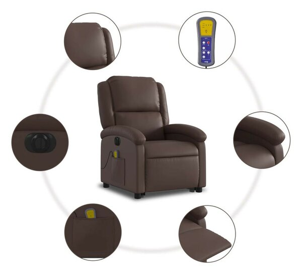 VidaXL elektromos barna műbőr felállást segítő dönthető masszázsfotel