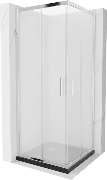 Mexen Rio, szögletes zuhany tolóajtóval 70 (ajtó) x 70 (ajtó) x 190 cm, 5 mm matt üveg, króm profil + fekete SLIM zuhanytálca, 860-070-070-01-30-4070