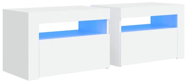 2 db fehér éjjeliszekrény LED-del 60 x 35 x 40 cm
