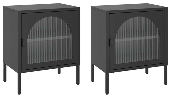 VidaXL Éjjeliszekrény Szett - Fekete Acél és Üveg - 50x35x60cm