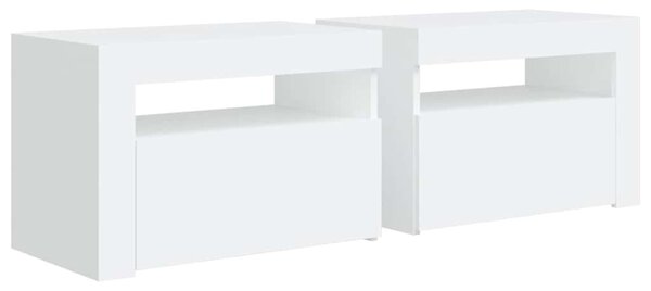 2 db fehér éjjeliszekrény LED-del 60 x 35 x 40 cm
