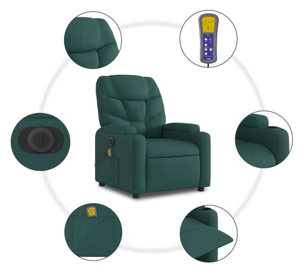 VidaXL sötétzöld szövet dönthető elektromos álló masszázsfotel