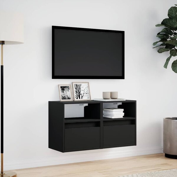 2 db fekete fali TV-szekrény LED-világítással 41x31x45 cm