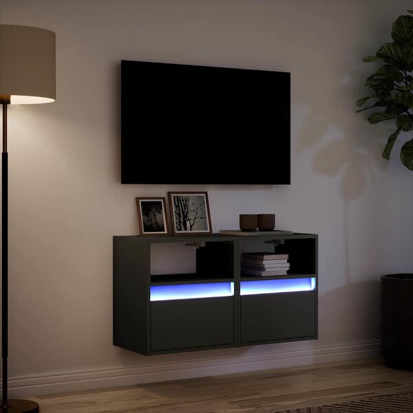 2 db fekete fali TV-szekrény LED-világítással 41x31x45 cm