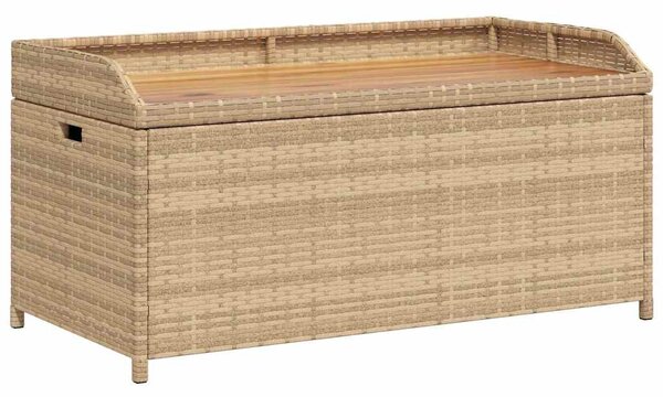 Bézs polyrattan és akácfa tárolópad 100 x 50 x 52 cm