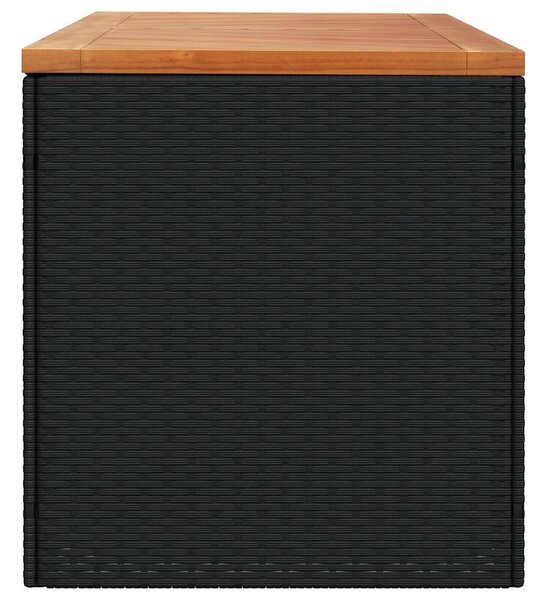 Fekete polyrattan és akácfa kerti tárolóláda 220 x 50 x 54 cm