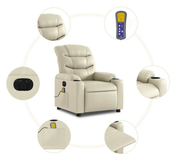 VidaXL krémszínű műbőr elektromos dönthető masszázsfotel
