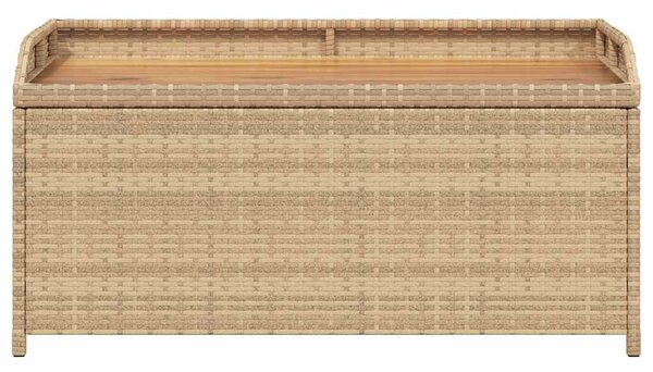 Bézs polyrattan és akácfa tárolópad 100 x 50 x 52 cm