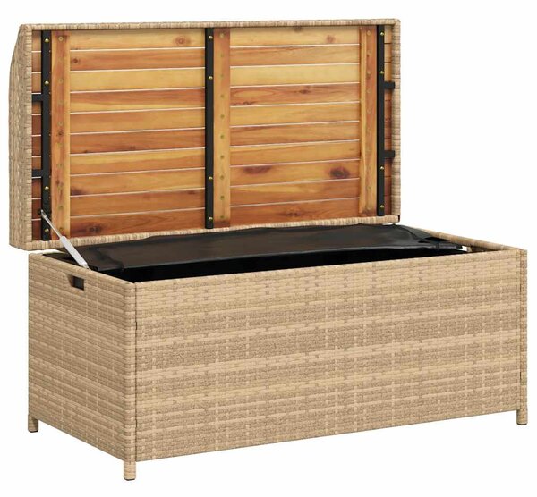 Bézs polyrattan és akácfa tárolópad 100 x 50 x 52 cm