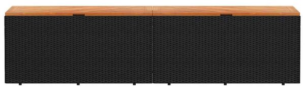 Fekete polyrattan és akácfa kerti tárolóláda 220 x 50 x 54 cm