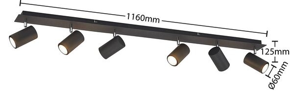 Lindby mennyezeti spotlámpa Joffrey, 116 cm, fekete, 6 lámpás, GU10, dimmelhető, Fekete, Nappali / Étkező, fém, Modern