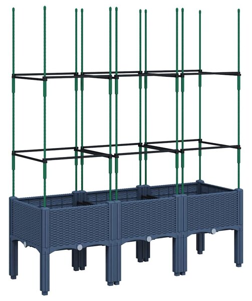 Kékszürke polipropilén rácsos kerti ültetőláda 120 x 40 x 142,5 cm