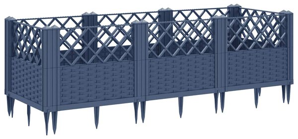 Kékszürke PP kerti virágláda cövekekkel 123,5 x 43,5 x 43,5 cm
