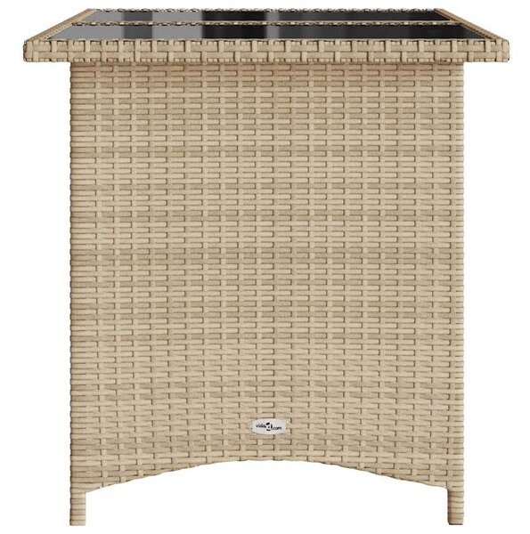 Bézs polyrattan üveglapos kerti asztal 110x68x70 cm