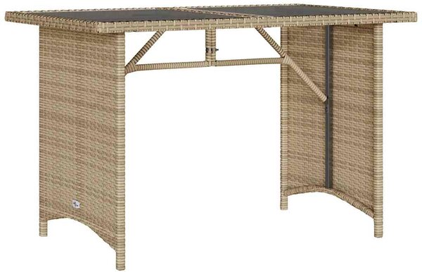 Bézs polyrattan üveglapos kerti asztal 110x68x70 cm