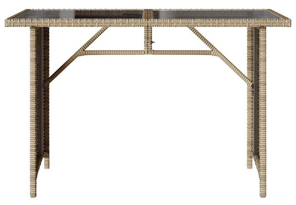 Bézs polyrattan üveglapos kerti asztal 110x68x70 cm