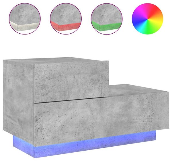Betonszürke éjjeliszekrény LED-fényekkel 70x36x40,5 cm