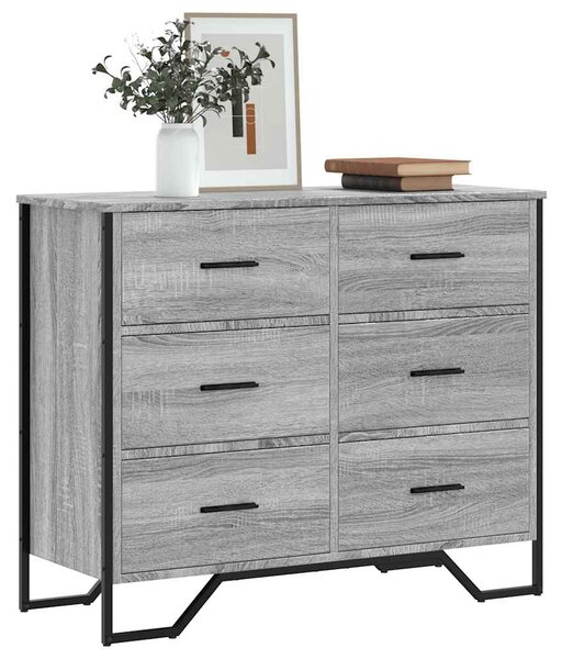 Szürke sonoma színű szerelt fa komód 91 x 35,5 x 74,5 cm