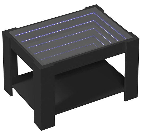 Fekete szerelt fa dohányzóasztal LED-del 73 x 53 x 45 cm