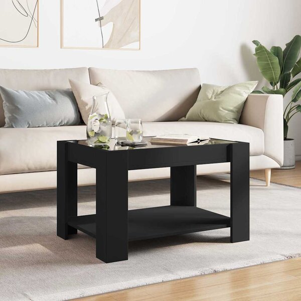 Fekete szerelt fa dohányzóasztal LED-del 73 x 53 x 45 cm