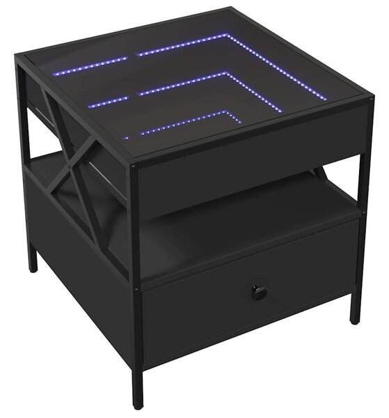 Fekete végtelen hatású LED-es dohányzóasztal 50 x 50 x 51 cm