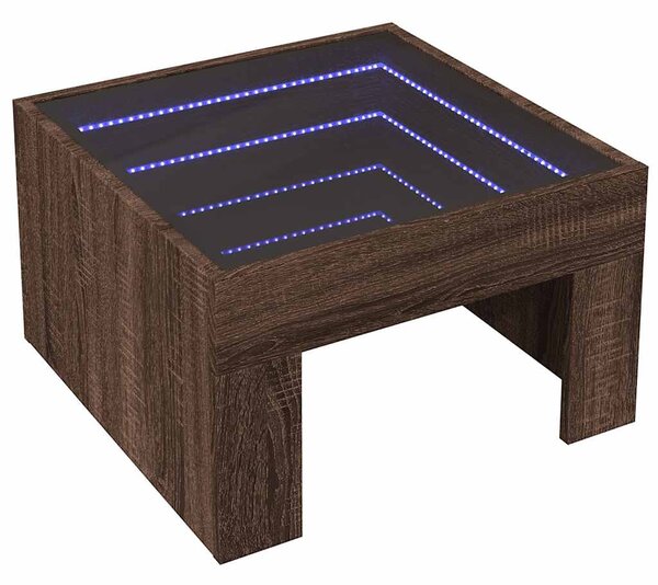 Barna tölgy végtelen hatású LED-es dohányzóasztal 50x50x30 cm