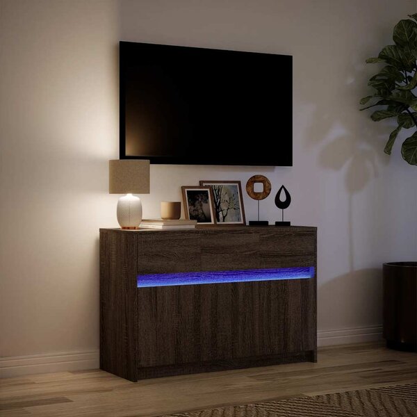 Barna tölgy színű szerelt fa LED-es TV-szekrény 91x34x61 cm