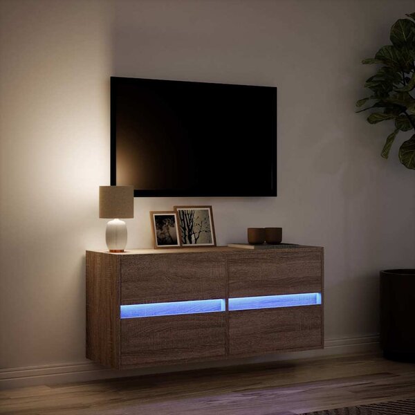 Barna tölgyszínű fali TV-szekrény LED-del 100x31x45 cm
