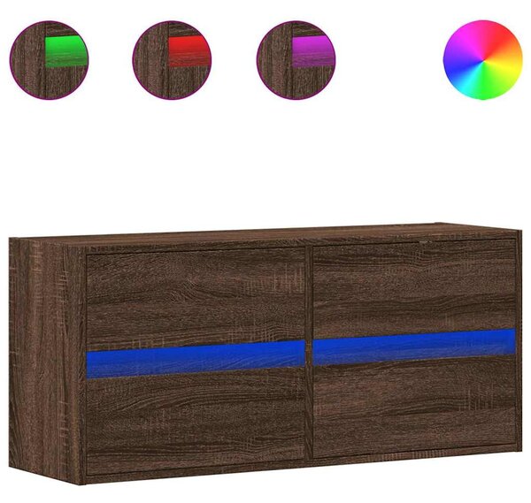 Barna tölgyszínű fali TV-szekrény LED-del 100x31x45 cm