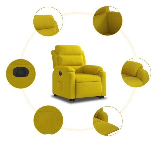 VidaXL elektromos felállást segítő sárga bársony dönthető fotel