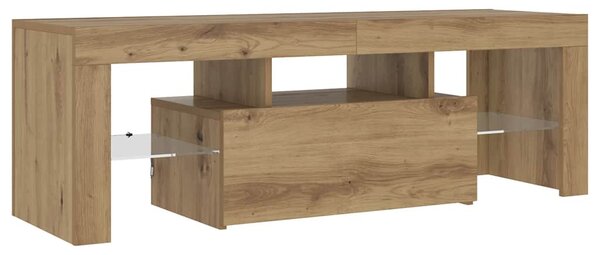 Kézműves tölgy szerelt fa TV-szekrény LED-ekkel 120x36,5x40 cm