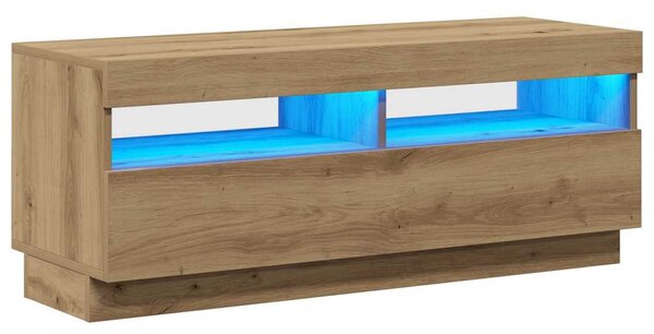 Kézműves tölgy szerelt fa TV-szekrény LED-ekkel 100x35x40 cm
