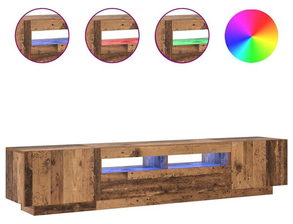 Antik fa színű szerelt fa TV-szekrény LED-ekkel 200x35x40 cm