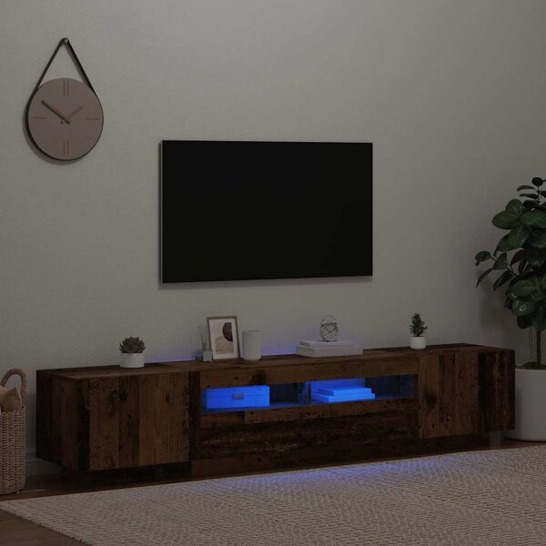 Antik fa színű szerelt fa TV-szekrény LED-ekkel 200x35x40 cm