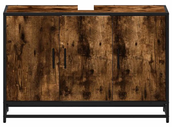 Füstös tölgy szerelt fa fürdőszobai mosdószekrény 90x33x60 cm