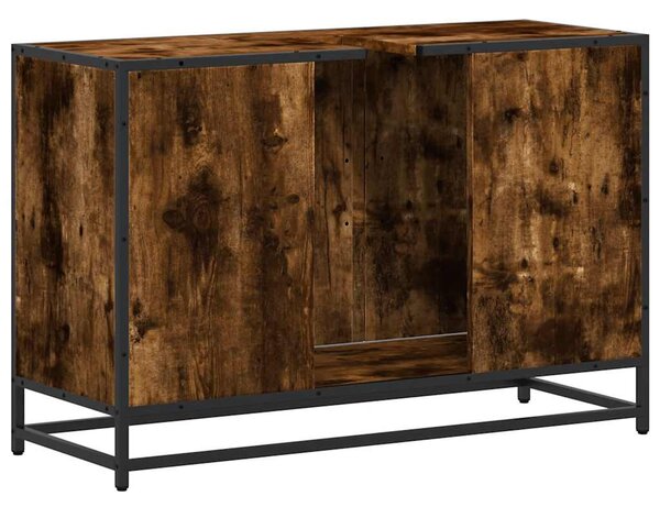 Füstös tölgy szerelt fa fürdőszobai mosdószekrény 90x33x60 cm
